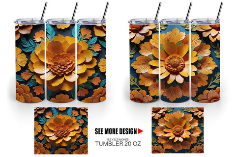 Tumbler Wrap 3D Carved Marigold Sublimation artnoy 
