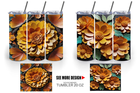 Tumbler Wrap 3D Carved Marigold Sublimation artnoy 