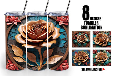 Tumbler Wrap 3D Carved Rose Sublimation artnoy 