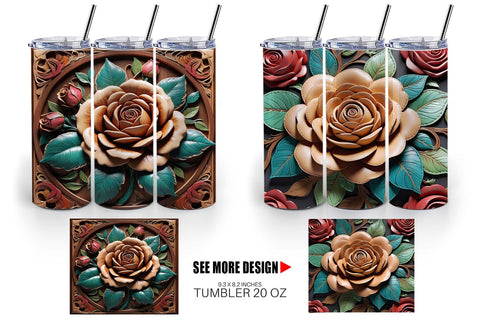 Tumbler Wrap 3D Carved Rose Sublimation artnoy 