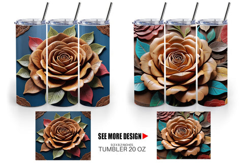 Tumbler Wrap 3D Carved Rose Sublimation artnoy 