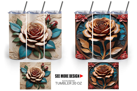Tumbler Wrap 3D Carved Rose Sublimation artnoy 