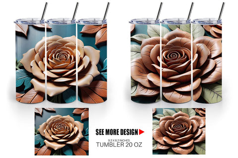 Tumbler Wrap 3D Carved Rose Sublimation artnoy 