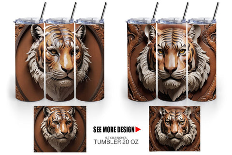 Tumbler Wrap 3D Carved Tiger Sublimation artnoy 
