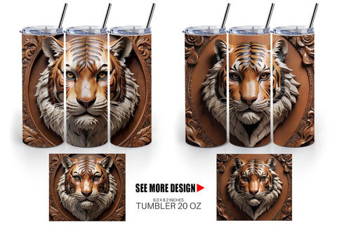 Tumbler Wrap 3D Carved Tiger Sublimation artnoy 