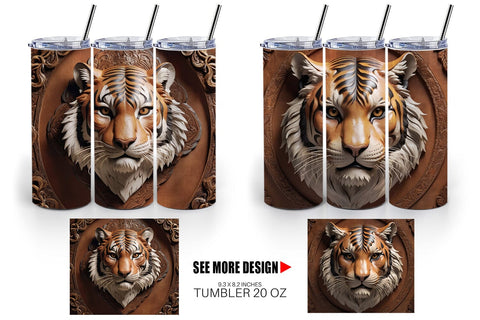 Tumbler Wrap 3D Carved Tiger Sublimation artnoy 
