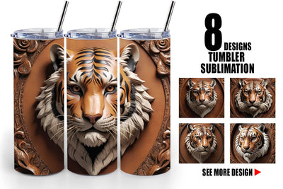 Tumbler Wrap 3D Carved Tiger Sublimation artnoy 