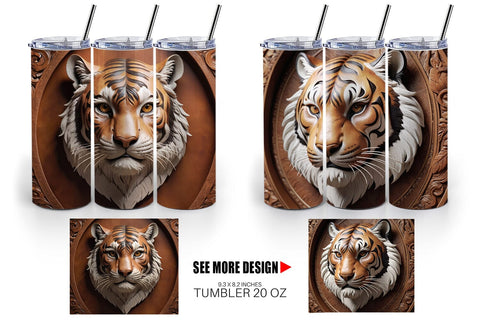 Tumbler Wrap 3D Carved Tiger Sublimation artnoy 