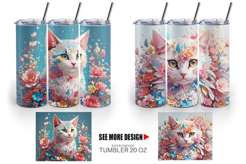 Tumbler Wrap 3D Cat with Flower Fantasy Sublimation artnoy 