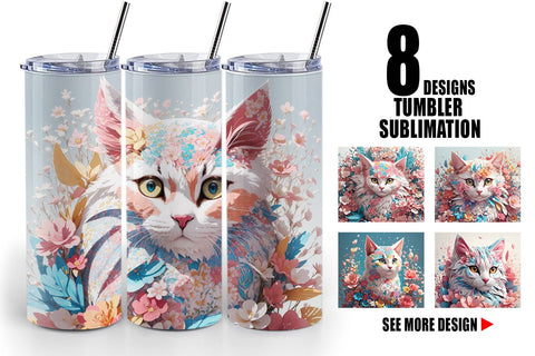 Tumbler Wrap 3D Cat with Flower Fantasy Sublimation artnoy 