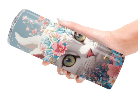 Tumbler Wrap 3D Cat with Flower Fantasy Sublimation artnoy 