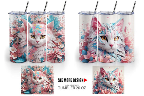 Tumbler Wrap 3D Cat with Flower Fantasy Sublimation artnoy 