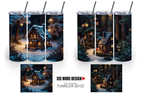 Tumbler Wrap 3D Christmas House Sublimation artnoy 