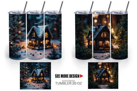 Tumbler Wrap 3D Christmas House Sublimation artnoy 