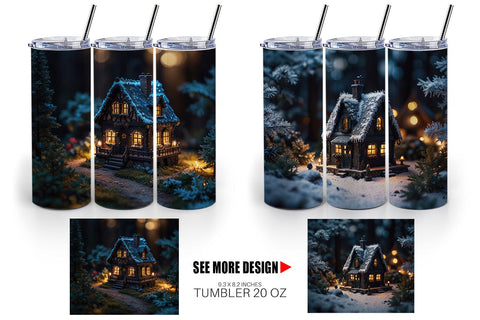 Tumbler Wrap 3D Christmas House Sublimation artnoy 