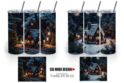 Tumbler Wrap 3D Christmas House Sublimation artnoy 
