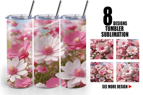 Tumbler Wrap 3D Cosmos Flowers Sublimation artnoy 