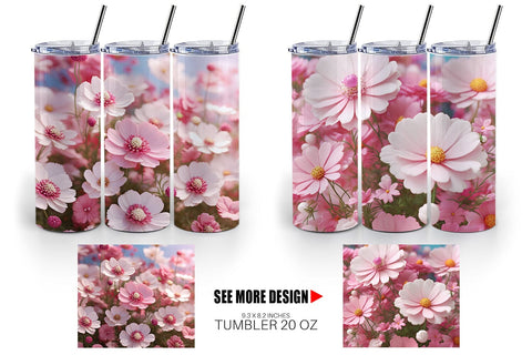 Tumbler Wrap 3D Cosmos Flowers Sublimation artnoy 