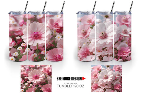 Tumbler Wrap 3D Cosmos Flowers Sublimation artnoy 