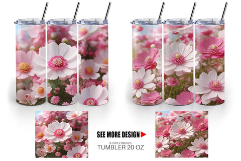 Tumbler Wrap 3D Cosmos Flowers Sublimation artnoy 