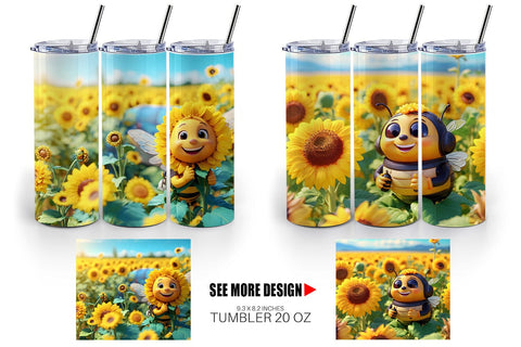 Tumbler Wrap 3D Cute Bee Sunflowers Sublimation artnoy 