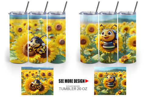 Tumbler Wrap 3D Cute Bee Sunflowers Sublimation artnoy 