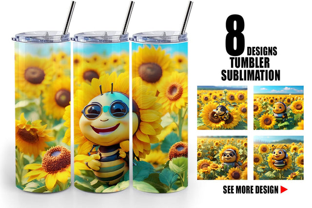 Tumbler Wrap 3D Cute Bee Sunflowers Sublimation artnoy 