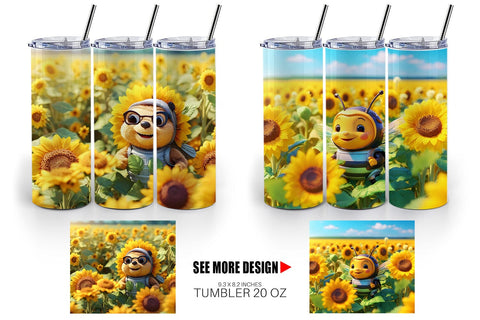 Tumbler Wrap 3D Cute Bee Sunflowers Sublimation artnoy 