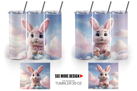 Tumbler Wrap 3D Cute Bunny Pastel Sublimation artnoy 