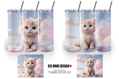 Tumbler Wrap 3D Cute Cat Pastel Sublimation artnoy 