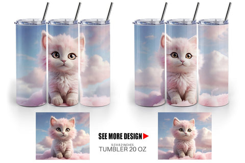 Tumbler Wrap 3D Cute Cat Pastel Sublimation artnoy 
