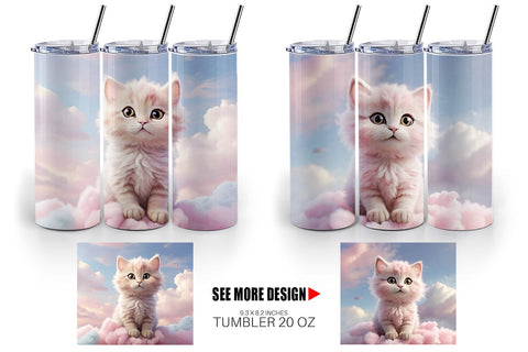 Tumbler Wrap 3D Cute Cat Pastel Sublimation artnoy 