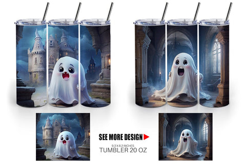 Tumbler Wrap 3D Cute Ghost Halloween Sublimation artnoy 