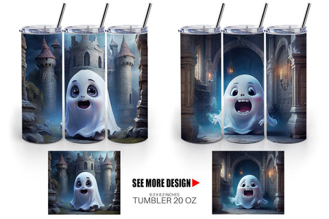 Tumbler Wrap 3D Cute Ghost Halloween Sublimation artnoy 