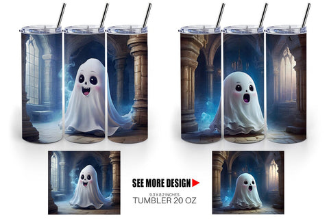 Tumbler Wrap 3D Cute Ghost Halloween Sublimation artnoy 