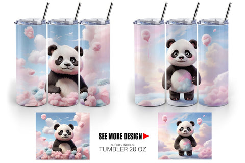Tumbler Wrap 3D Cute Panda Pastel Sublimation artnoy 