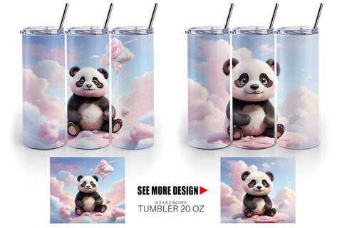 Tumbler Wrap 3D Cute Panda Pastel Sublimation artnoy 