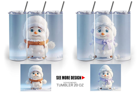 Tumbler Wrap 3D Cute Snowman Christmas Sublimation artnoy 