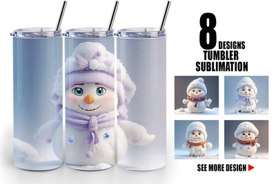Tumbler Wrap 3D Cute Snowman Christmas Sublimation artnoy 