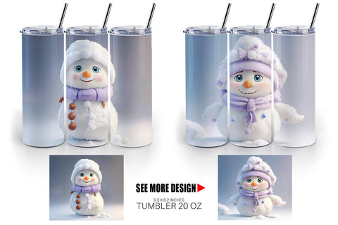 Tumbler Wrap 3D Cute Snowman Christmas Sublimation artnoy 
