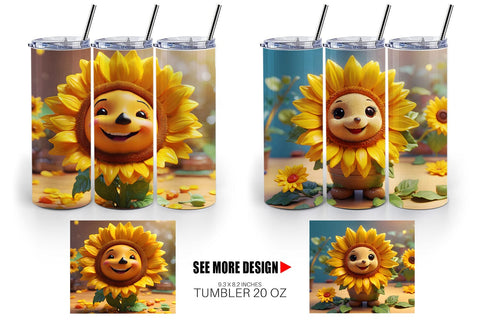 Tumbler Wrap 3D Cute Sunflowers Sublimation artnoy 