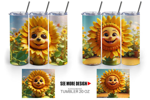 Tumbler Wrap 3D Cute Sunflowers Sublimation artnoy 
