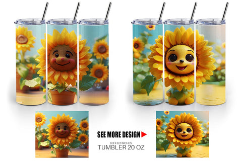 Tumbler Wrap 3D Cute Sunflowers Sublimation artnoy 