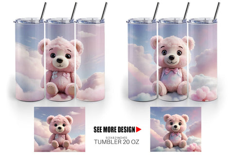 Tumbler Wrap 3D Cute Teddy Bear Pastel Sublimation artnoy 