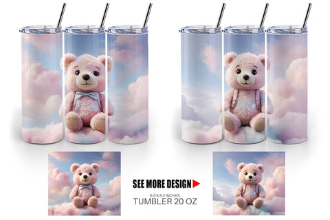Tumbler Wrap 3D Cute Teddy Bear Pastel Sublimation artnoy 