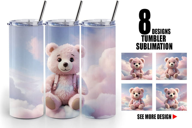 Tumbler Wrap 3D Cute Teddy Bear Pastel Sublimation artnoy 