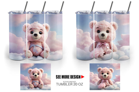 Tumbler Wrap 3D Cute Teddy Bear Pastel Sublimation artnoy 