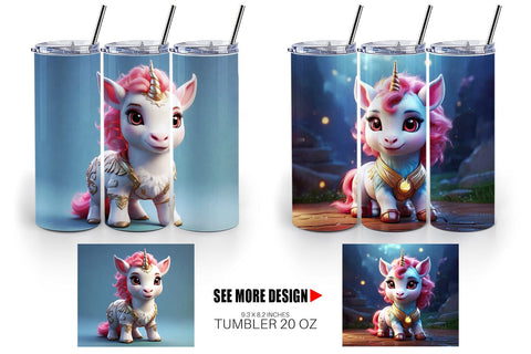 Tumbler Wrap 3D Cute Unicorn Sublimation artnoy 
