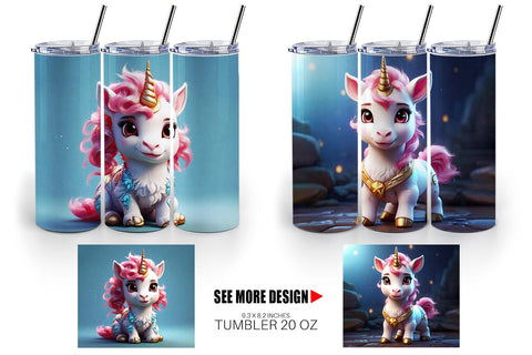 Tumbler Wrap 3D Cute Unicorn Sublimation artnoy 