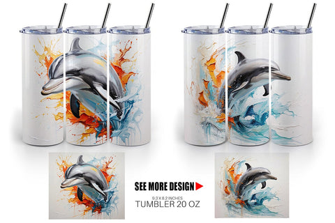 Tumbler Wrap 3D Dolphin Painting Sublimation artnoy 